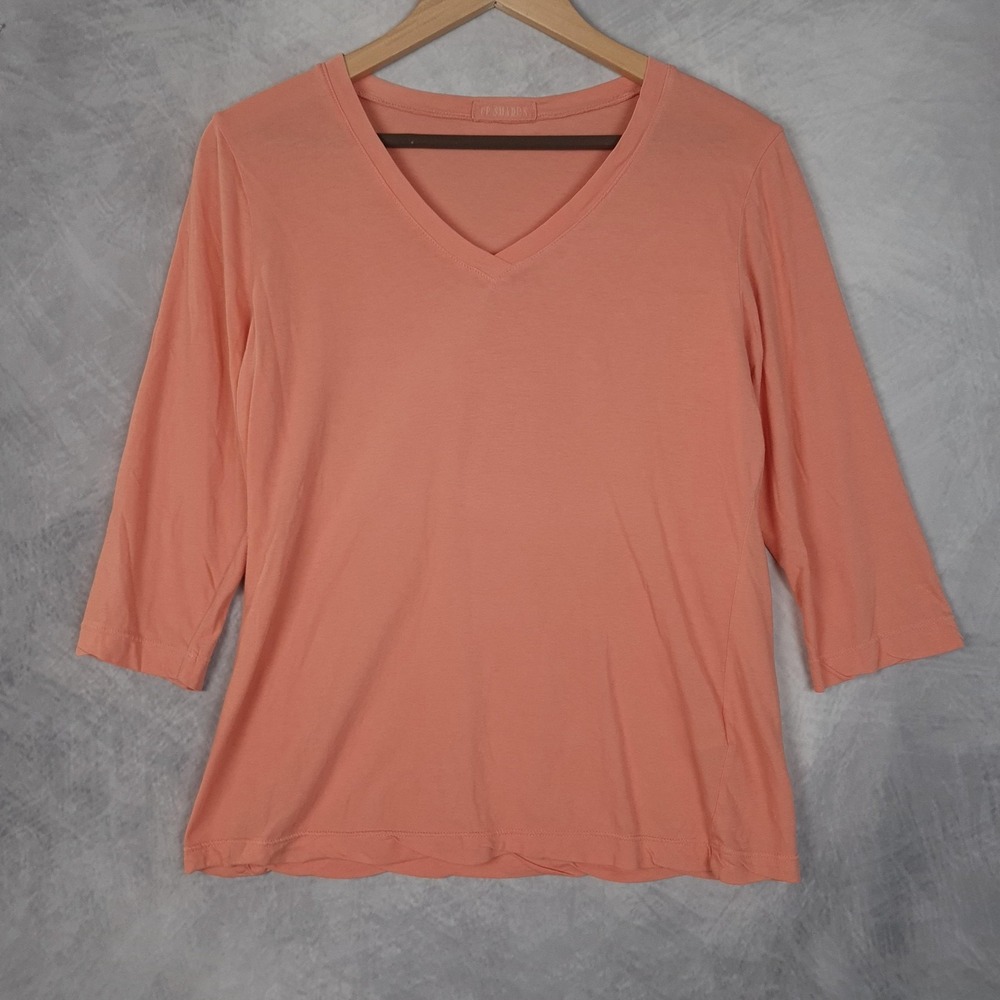 CP Shades Shirt Womens XS Orange 3/4 Sleeve V Neck Cotton Jersey Basic Top SOFT!